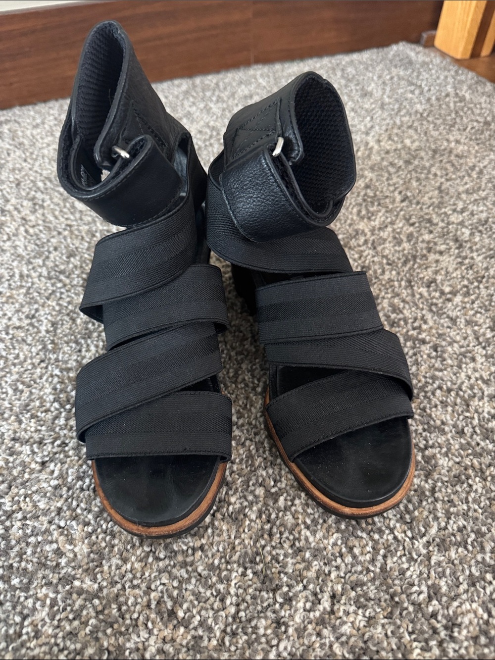 Sorel Black Strappy Ankle-Cuff Sandals